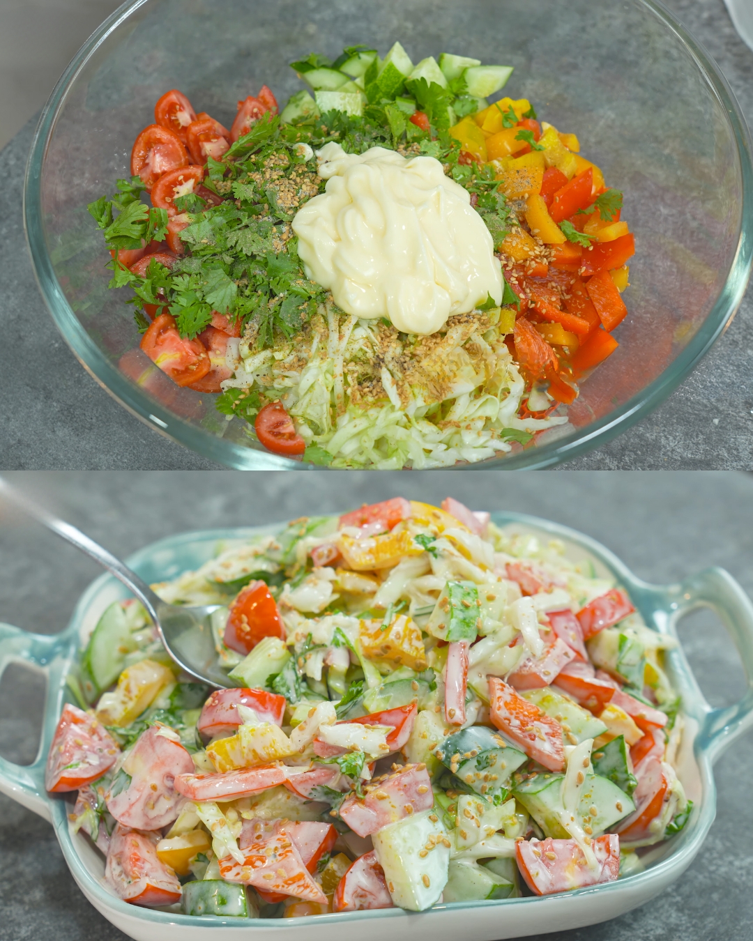 Fresh Vegetable Salad with Sesame Mayonnaise Dressing - Greenku Recipes