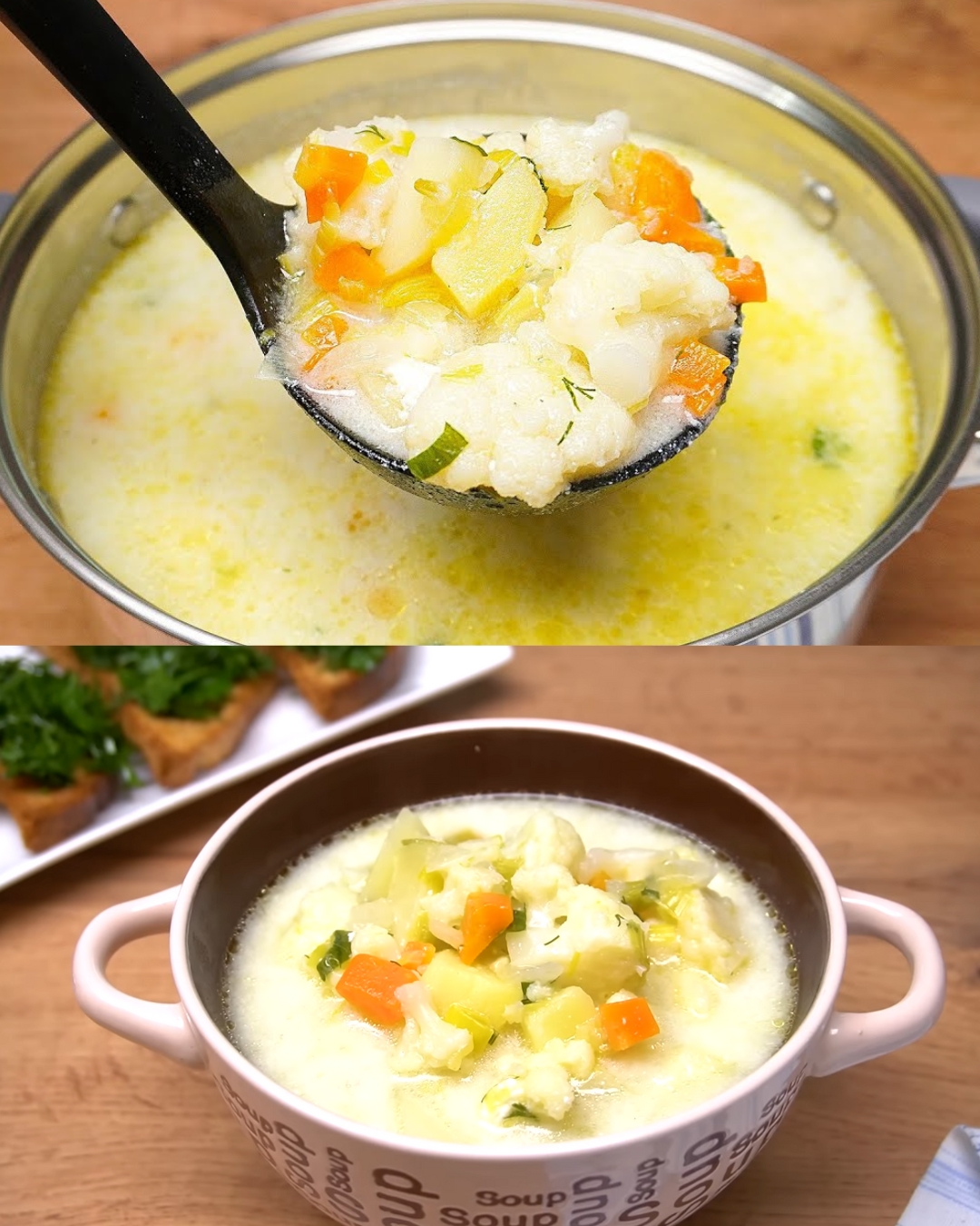 Creamy Cauliflower And Potato Soup With Herb Croutons Greenku Recipes